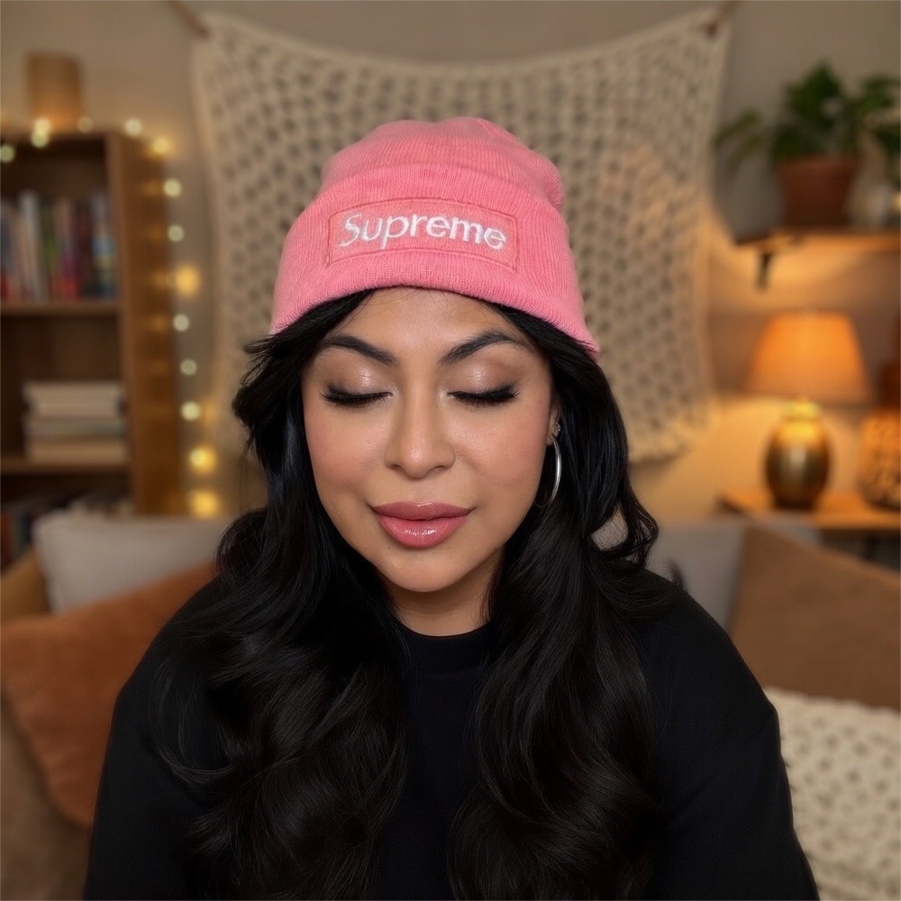 Pink Supreme Beanie New Era Box Red Box Logo FW24 Authentic Fast Free Shipping